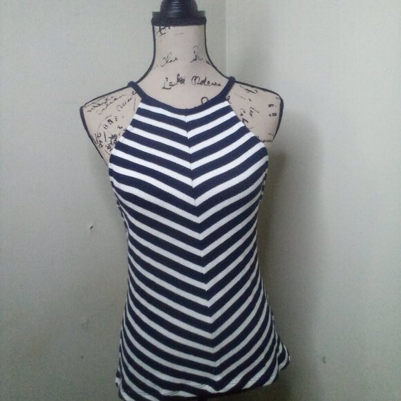 Maeve Anthropologie Shirt XS Sleeveless Straps Stripe Blue White - Picture 3 of 15